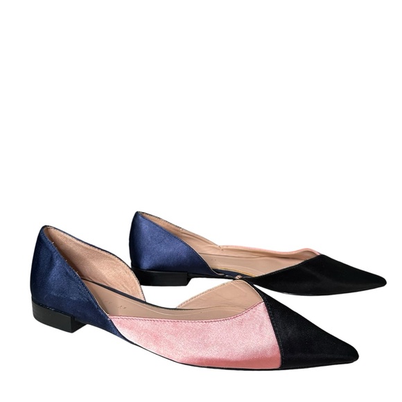 Zara Trafaluc Colorblock Satin Pointed Toe Flats Black Pink Blue Size 39 US 8 - Picture 1 of 14